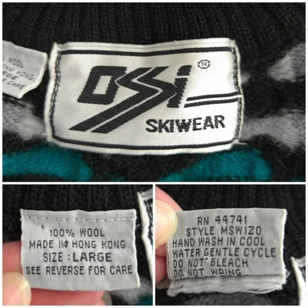 Ossi Skiwear Vintage 80s Black Red Purple Mock-Neck Chunky Wool Sweater- Men's L